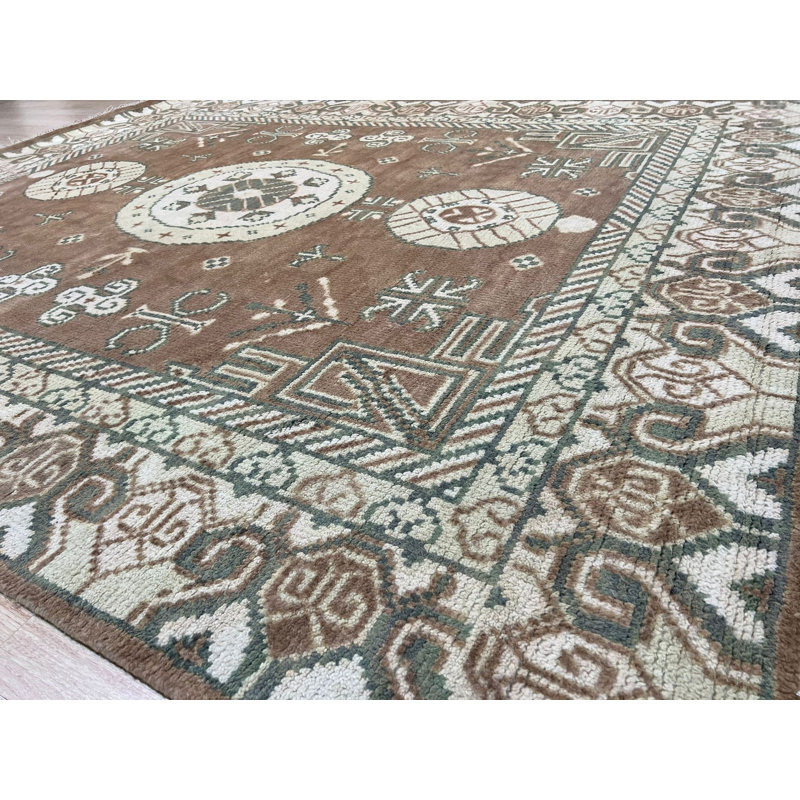 Brown Hand-Knotted Wool Triple Medallion Classic Traditional Modern Contemporary Carpet Rug, 8' x 10'