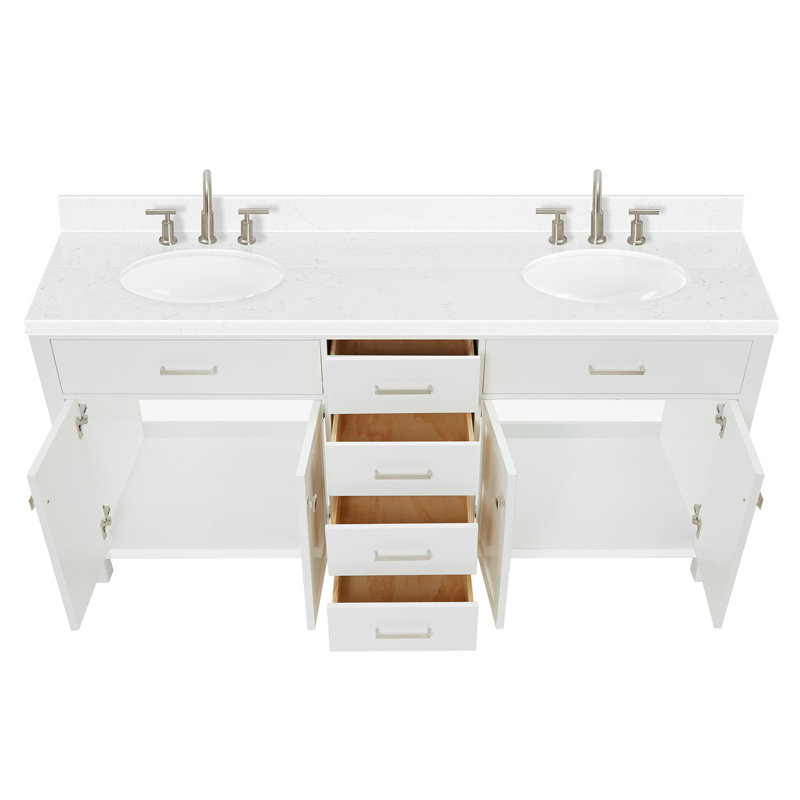 Ensemble de meuble-lavabo double Abbate, Ovale, Blanc, 72"