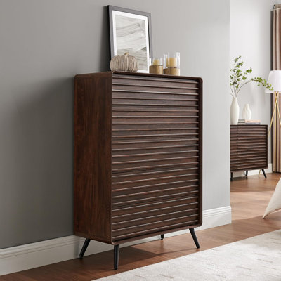 48" Tall 5-Drawer Vertical Dresser, Mid-Century Modern Fluted Panel Design, Wood Storage Cabinet for Bedroom, Living Room, Space-Saving Organization