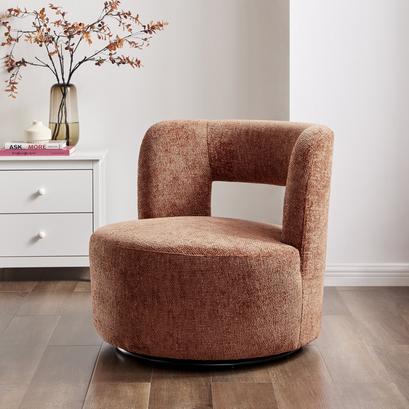Carlia Upholstered Swivel Barrel Chair, Grenada Terracotta
