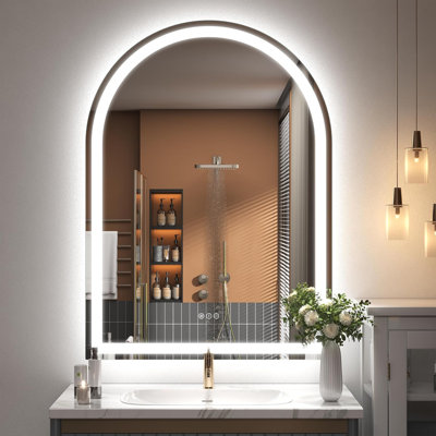 Arched Front & Back LED Anti-Fog Dimmable Tempered Glass Bathroom Vanity Mirror with 3 Color Lighting