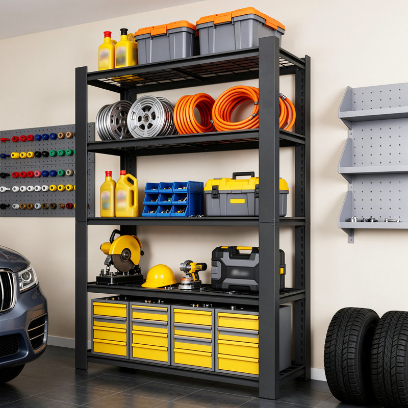 Étagère de garage réglable en métal H 78 po x l 48 po x P 18 po, noir