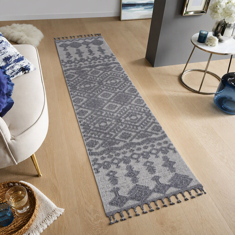 Tapis de couloir intérieur / extérieur 2X8 blanc / gris NAAR Guros Collection, Runner 2'2" x 8'