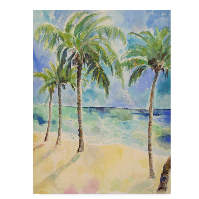 «Palm Trees Coastal», reproduction d'aquarelle sur toile tendue, H 32 po x l 24 po x P 2 po