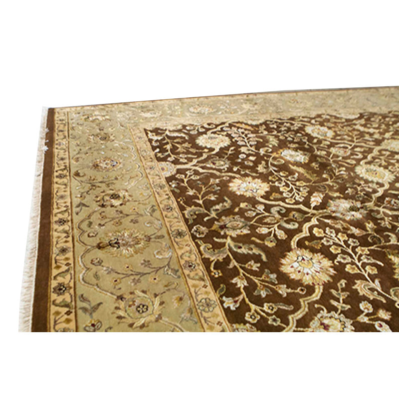Tapis brun et vert clair de haute qualité noué à la main