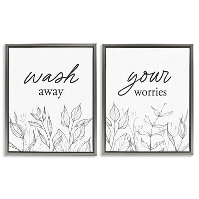 Wash Away Worries Minimalist Leaves 2pc Floating Frame Set, design by Lettered and Lined