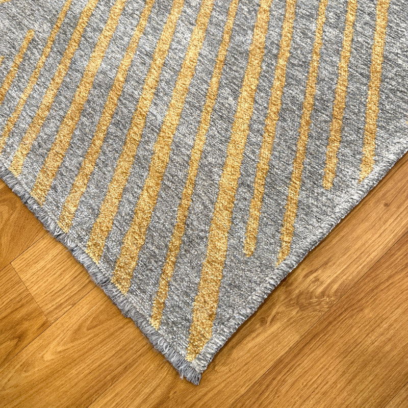 Alfa Rich Roemer Geometric Gray & Gold Washable Woven Cotton Area Rugs for Living Room Bedroom Kitchen