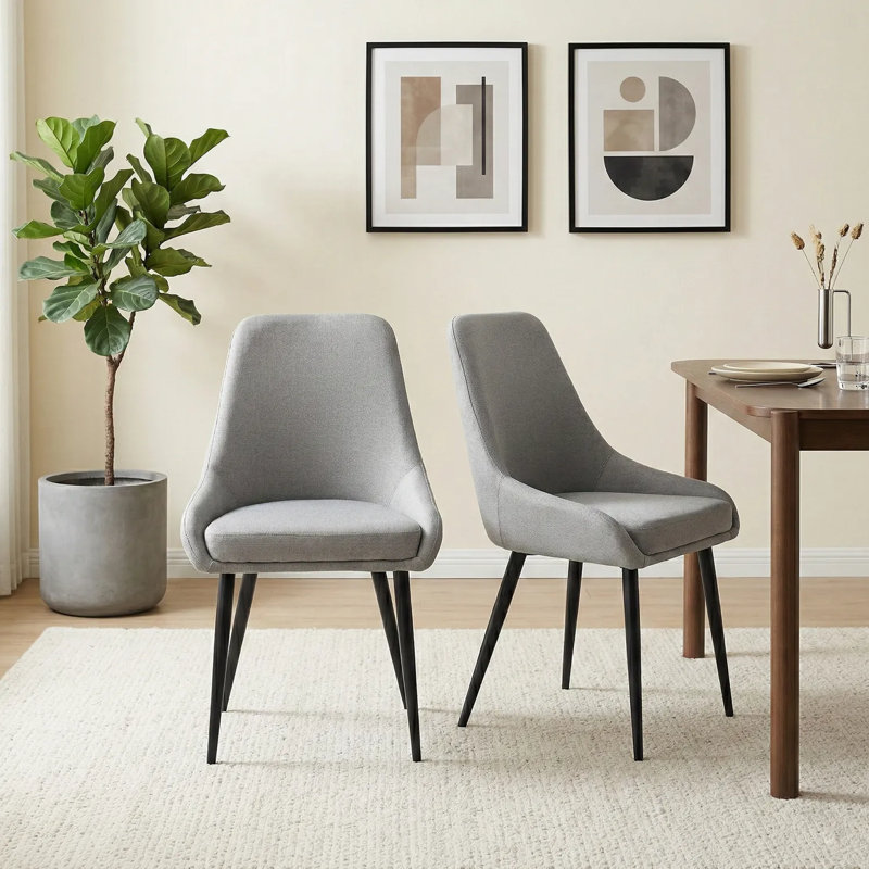 Eddy Set of 2 Fabric Dining Chairs, Light Grey