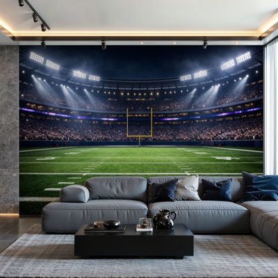 Peel and Stick Wallpaper Wall Mural Aerial view 3D American football soccer stadium blurred Wall Art Self Adhesive and Removable