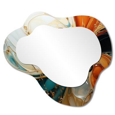 Minimalist Cloud Metal Wall Mirror – Orange and Emerald Marble Lava IV, Printed on Metal