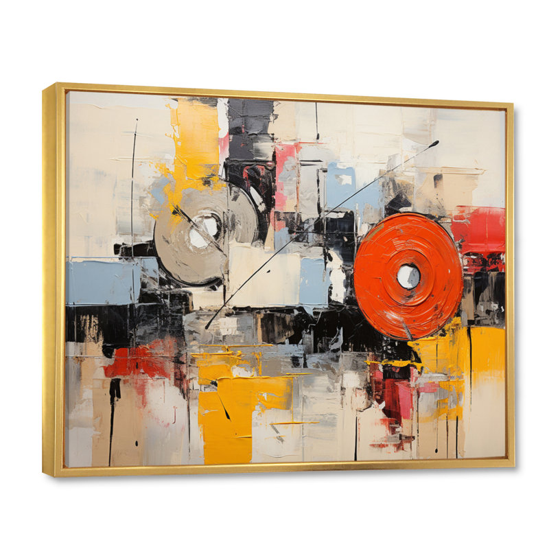 Genya Collage Rhyth sur toile, H 16 po x l 32 po x P 1 po, Cadre flottant doré