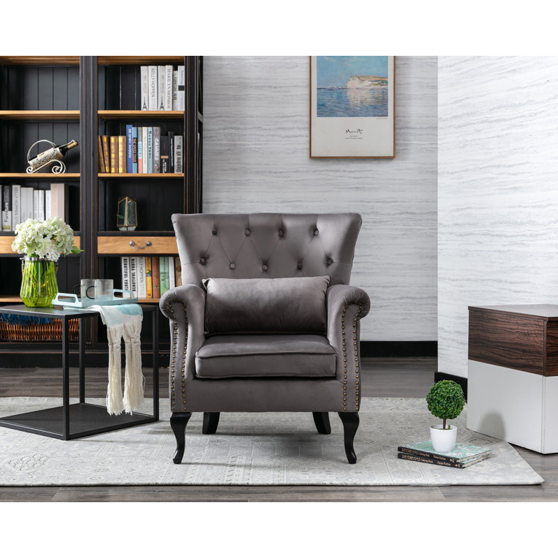 Kimmie Upholstered Club Chair, Gray Velvet