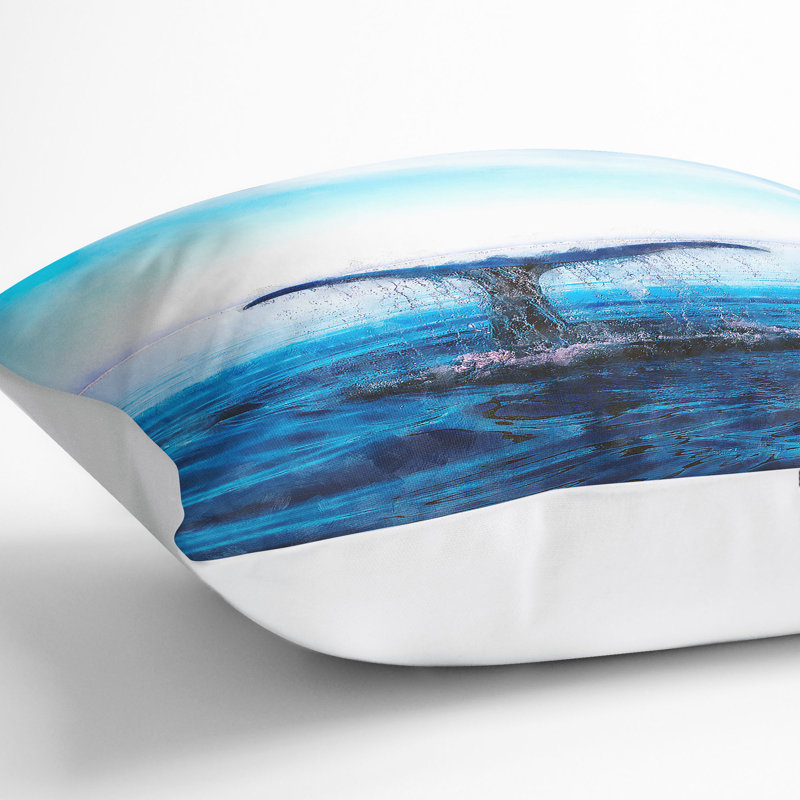 Whale Tail from the Ocean Painting Cushion with Filling, White, 55cm H x 55cm W x 20cm D