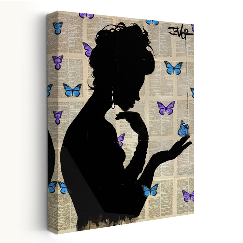 Collage de silhouette de papillon bleu rétro, H 24 po x l 16 po