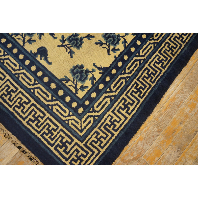 Antique Ningxia Chinese Geometric Beige 1850s Rug