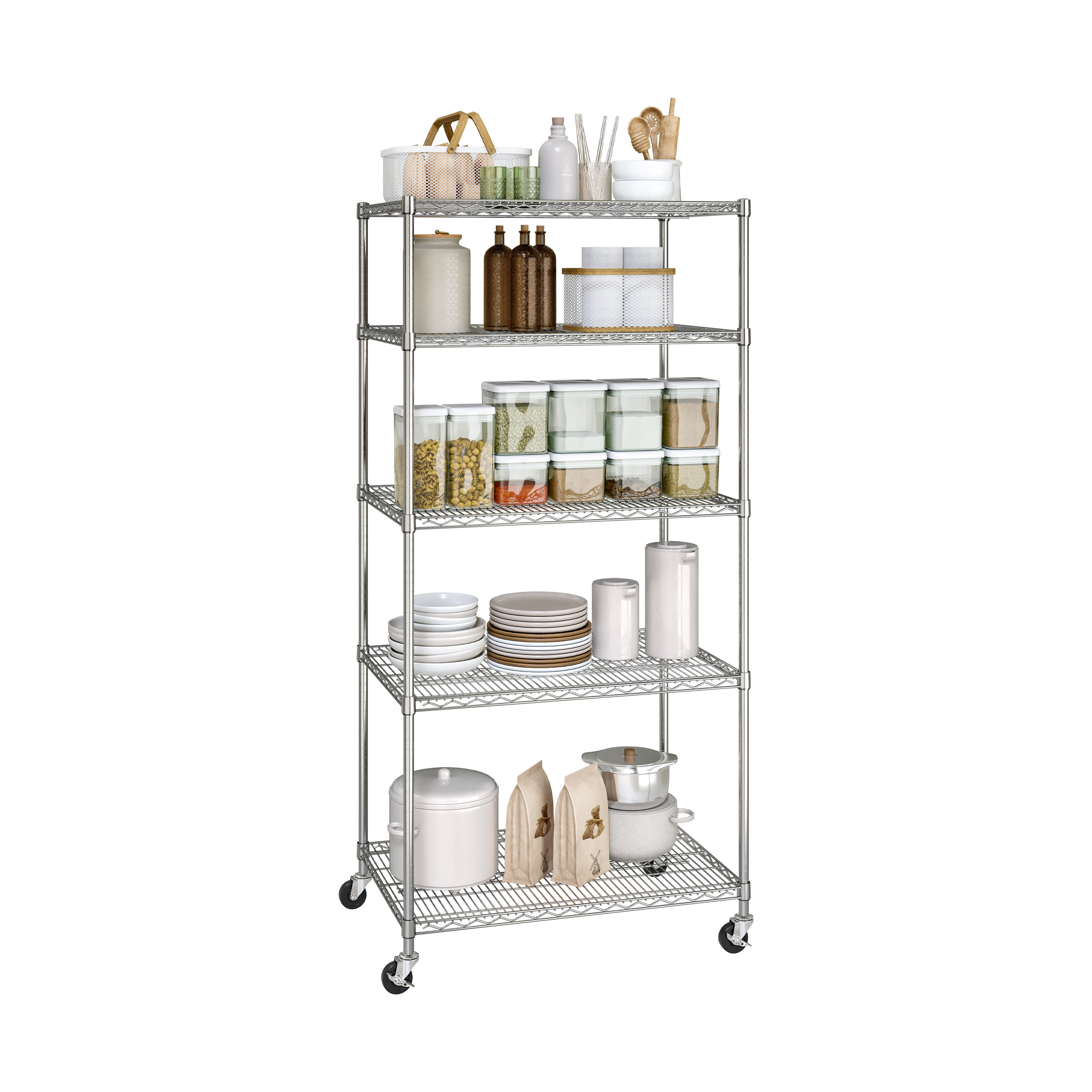 Seville Classics 36'' W 5-Tier NSF-Certified Steel Shelving with Wheels ...