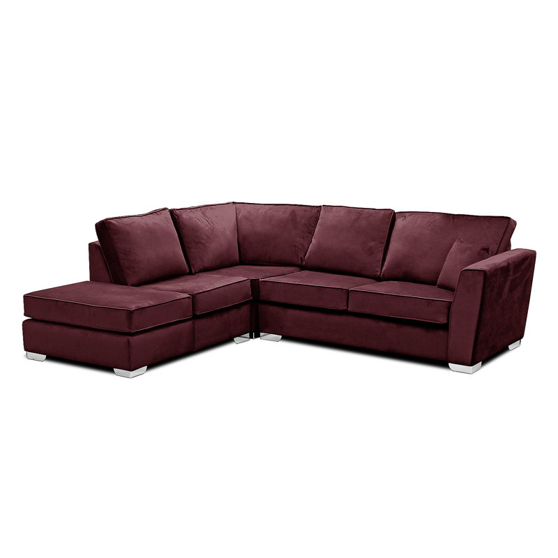 Quade 5 Seater Velvet Sofa & Chaise, Left Hand Facing, Aubergine