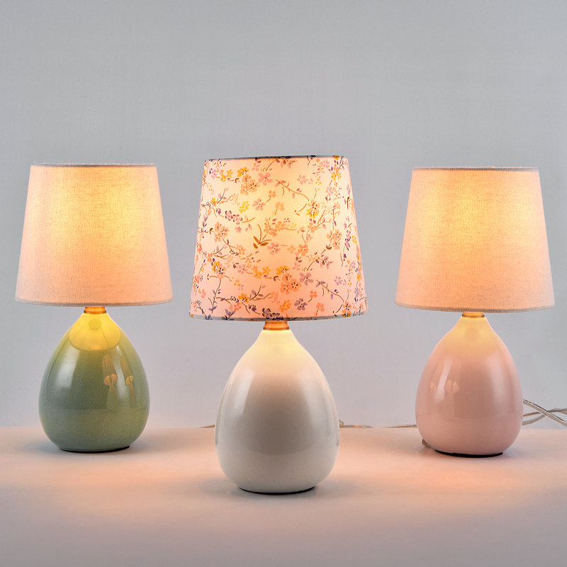 12.5" Ceramic Small Table Lamps Set, Cute Floral for Girls Bedroom Bedside Counter Tables