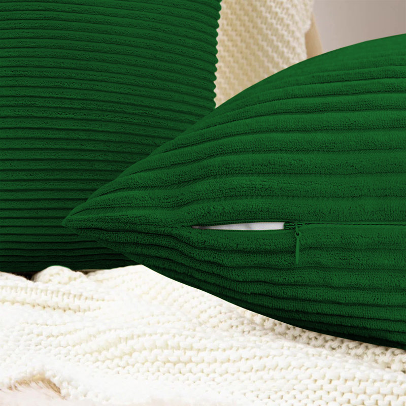 Striped Square 18cmX18cm Velvet Cushion Cover, Green