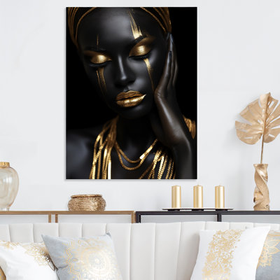 «Black and Gold Feminine Essence Portrait 2», art mural en métal