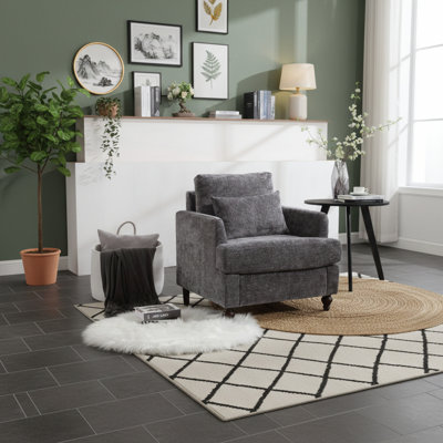 Chenille Tufted Club Chair, Mid Century Modern Armchair With Studded Design And Solid Wood Frame For Living Room And Bedroom