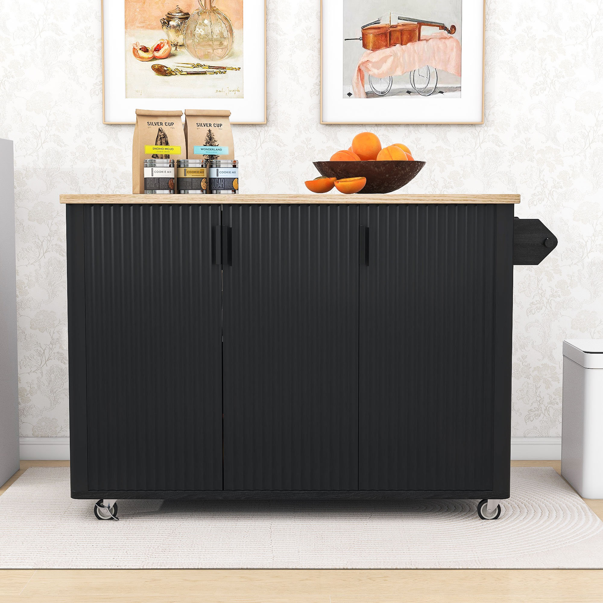 Latitude Run® Kitchen Island Cart on Wheels with Drop Leaf, Towel Rack ...
