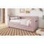 Lit de jour simple en velours rose avec lit gigogne-412939830
