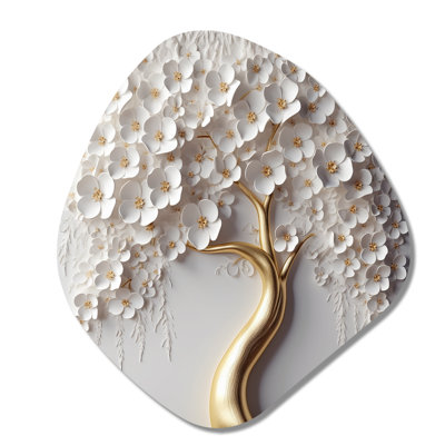 White Orchid Tree Garden Of Branches VIII - Tree Floral Nebula Shape Assymterical Metal Wall Art