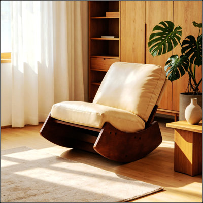 Chaise berçante confortable avec revêtement de haute qualité, structure en bois massif, parfaite pour les décors multiples et la détente
