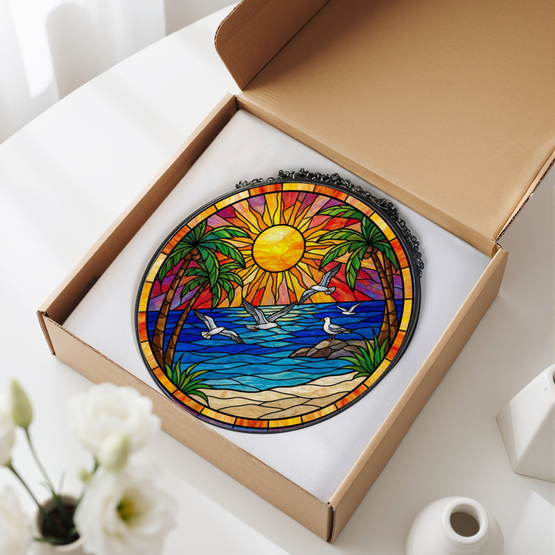 Panneau de vitrail 12 "H Sunset, H 12 po x l 12 po