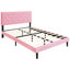 Lit double rembourré rose moderne avec tête de lit en lin - aucun sommier nécessaire, installation sans effort, cadre de plateforme stable à boutons requis, base en lattes de bois, facile à assembler, 500-738985462-738985467
