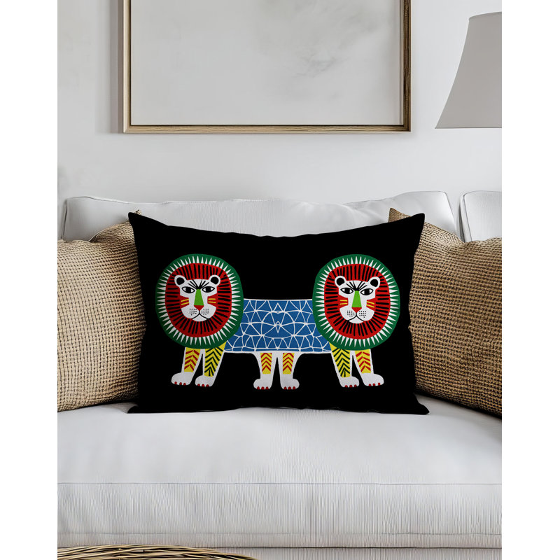 Angry Lion Folksy Rectangle Throw Pillow