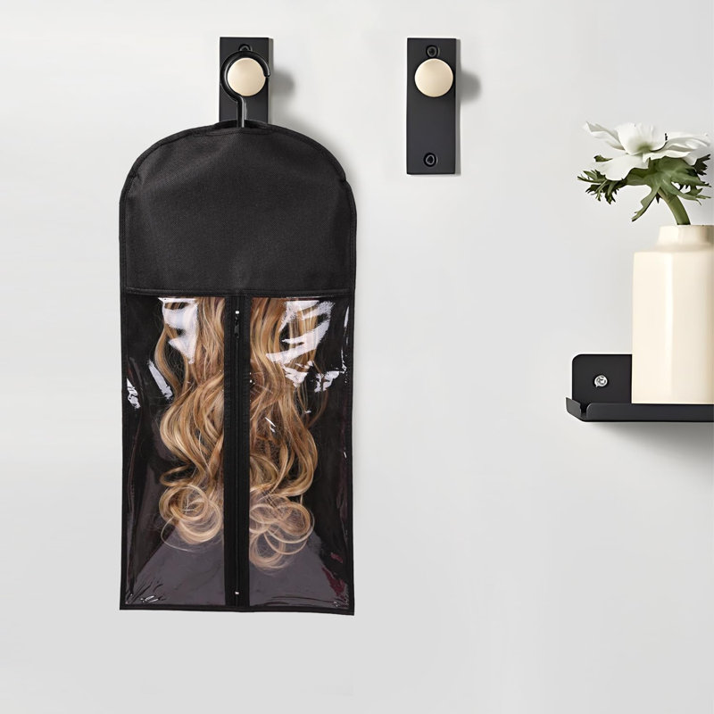 2 pièces de rangement pour perruque avec housse de protection portative, Noir