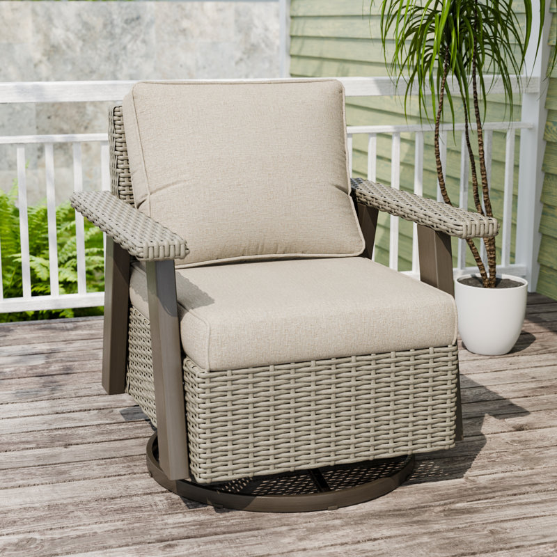 Ensemble de chaises d'extérieur pivotantes en osier avec coussins de 5 pouces, Beige