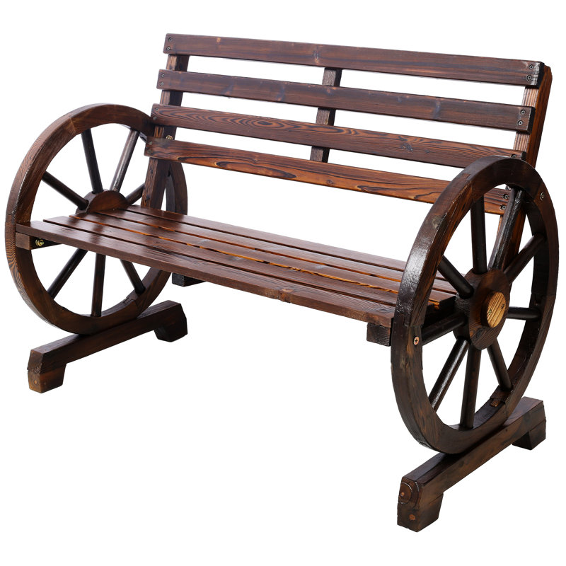 2 Wooden Bench, Brown, For Outdoor Relaxation Rustic Bench In Brown Garden Leisure