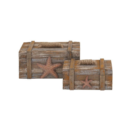 Ensemble de boîte décorative en bois brun avec étoiles de mer