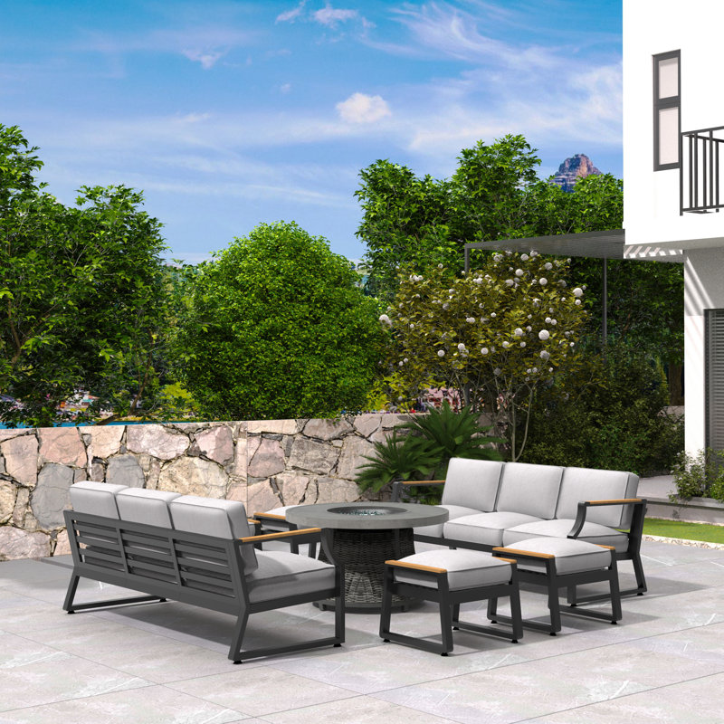 Dejuante 10 - Person Patio Conversation Set with Cushions, Gray/Black