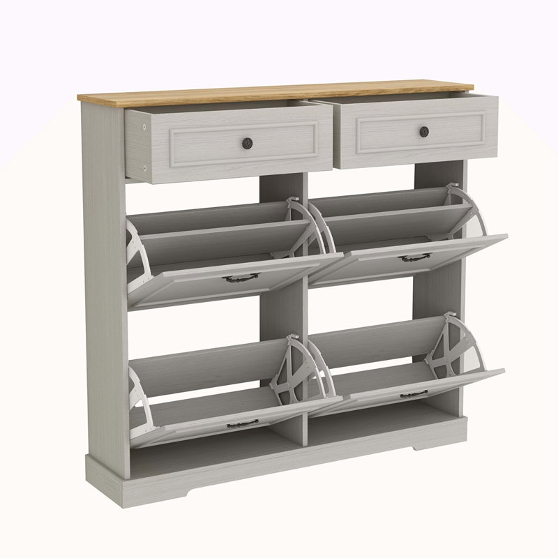 Rangement à chaussures avec 2 tiroirs et 4 tiroirs rabattables, range-chaussures autoportant avec tablette réglable