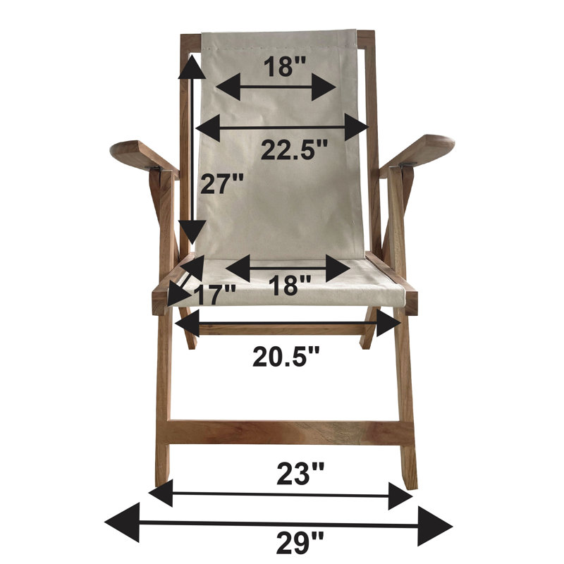 Natural Acacia Wood and Canvas Folding Arm Chair