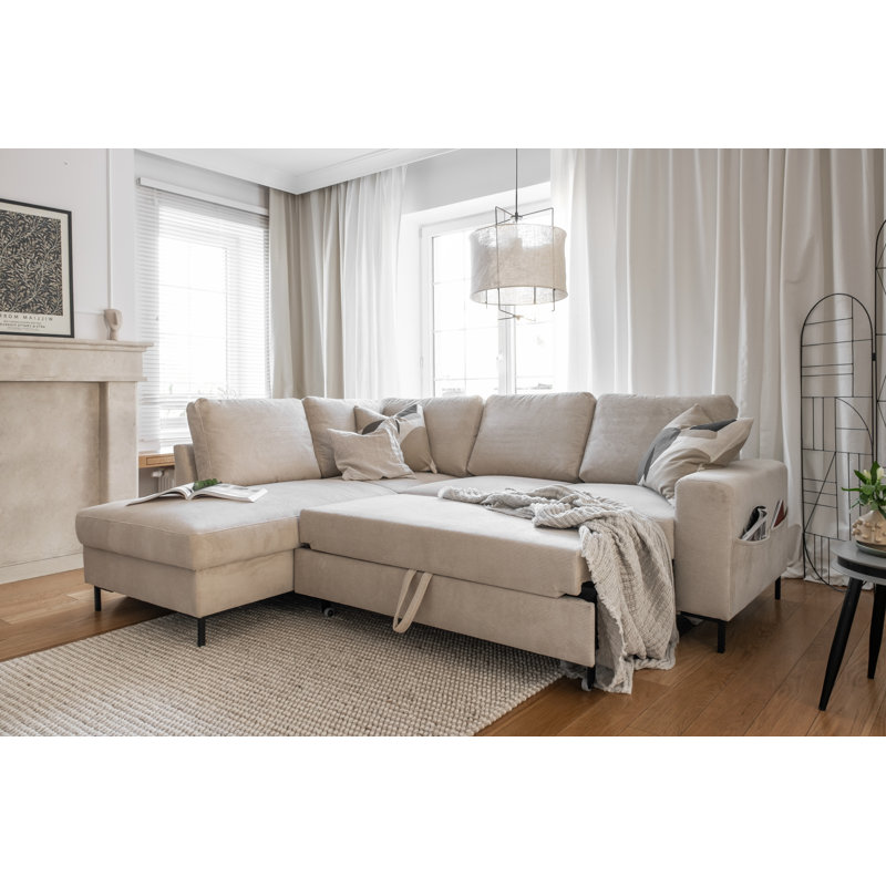 Lofty Lilly 6 seater Corner Sofa Bed, Beige, Left Hand Facing