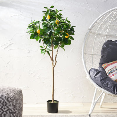 59.72 In. Tall 150Cm Artificial Lemon Tree, Iron + Plastic Decor Greenery For Interior Elegance,