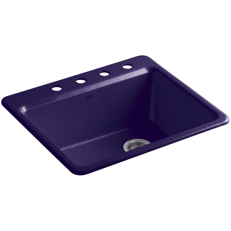 Riverby® 25" L x 22" W x 9-5 8" Bar Kitchen Sink with Basin Rack, Black Black, 4 holes