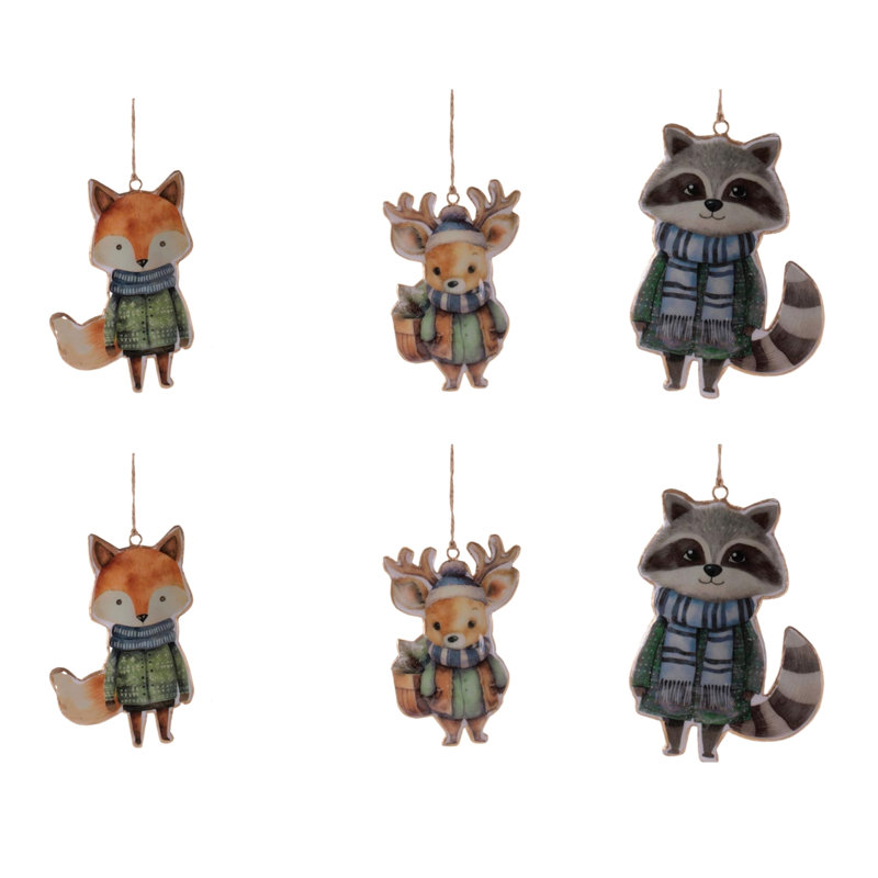Ensemble de 6 ornements en fer pour animaux d'hiver