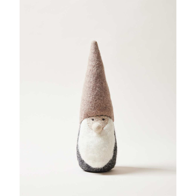 Felted Woodland Gnome, Medium: 12" H X 3.5"  (diameter at base), Tan/Charcoal/White