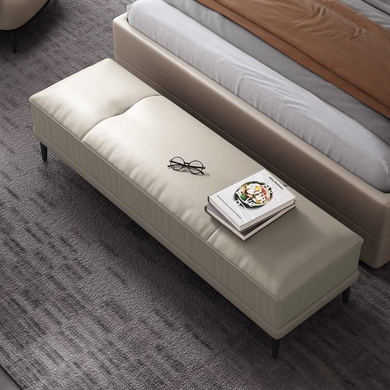 Long banc de chambre en cuir rembourré gris clair, Gris clair