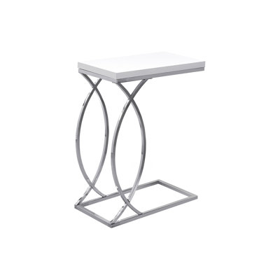 Accent Table, C-Shaped, End, Side, Snack, Glossy White Laminate, Chrome Metal, Contemporary, Modern