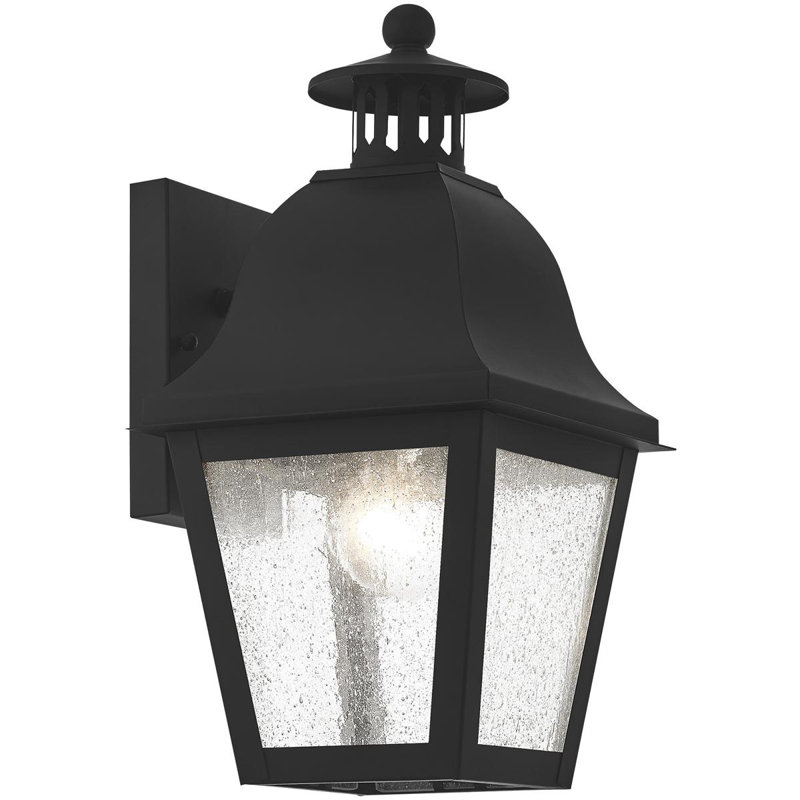 7 in 1 Light Outdoor Wall Lantern Pendant Lighting Fixture Seeded Glass Shade., Black