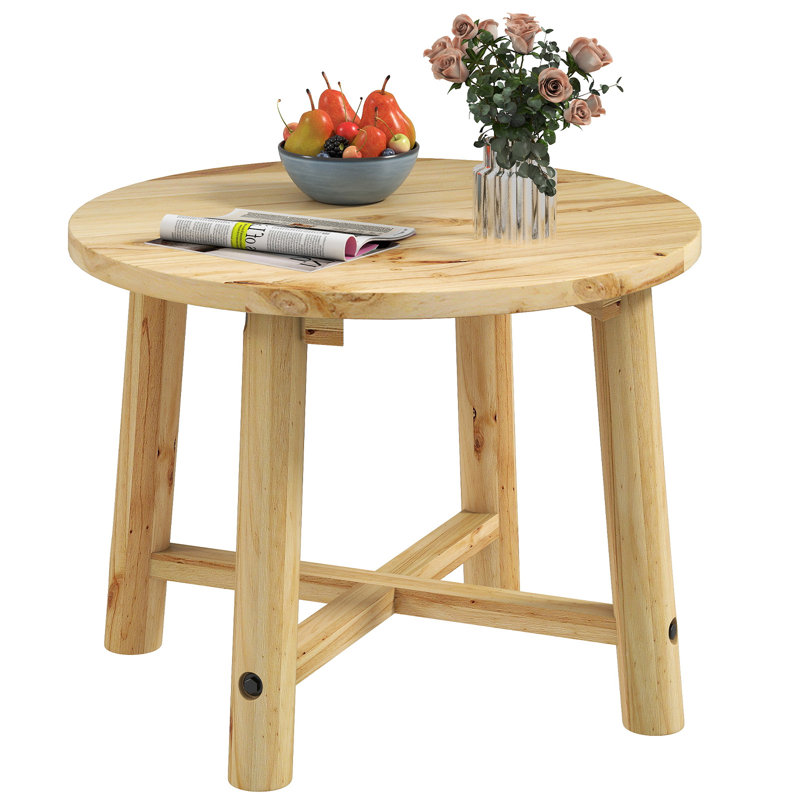 Round Fir and Pine Solid Wood Outdoor Side Table - 61 cm W 61 cm D, Yellow