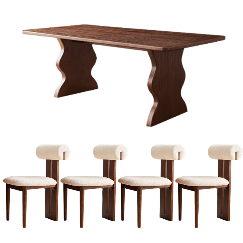 Retro Simple Design Rectangular Dining Table Set, 29.52"H x 62.99"L x 31.49"W