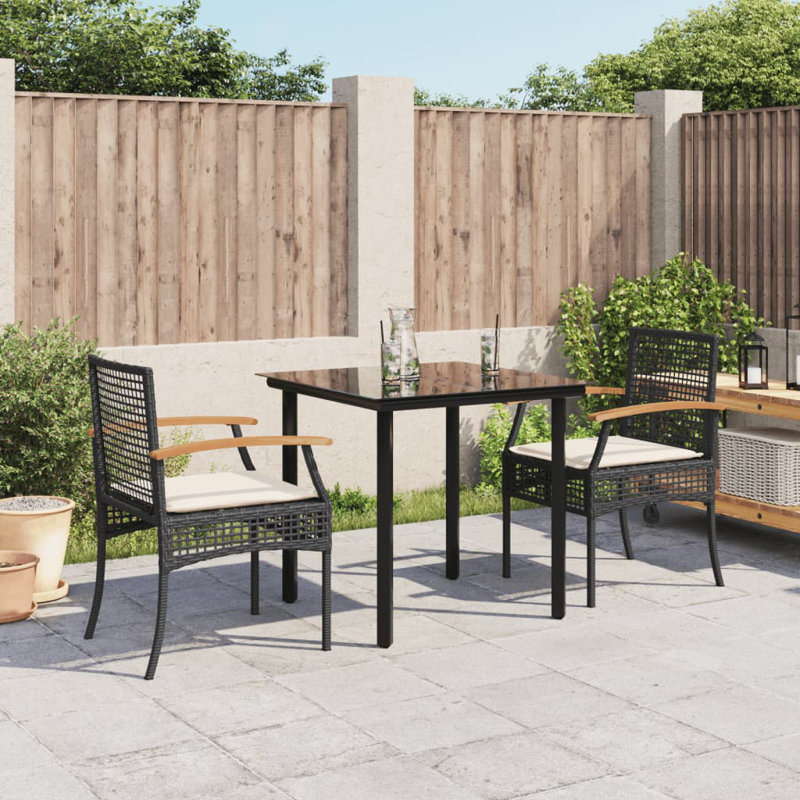 Latitude Run® 3 Piece Patio Dining Set With Cushions Poly Rattan, 2, White/Black